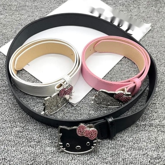 Black Sanrio Rhinestone Hello Kitty Leather Belt - Picture 3 of 4